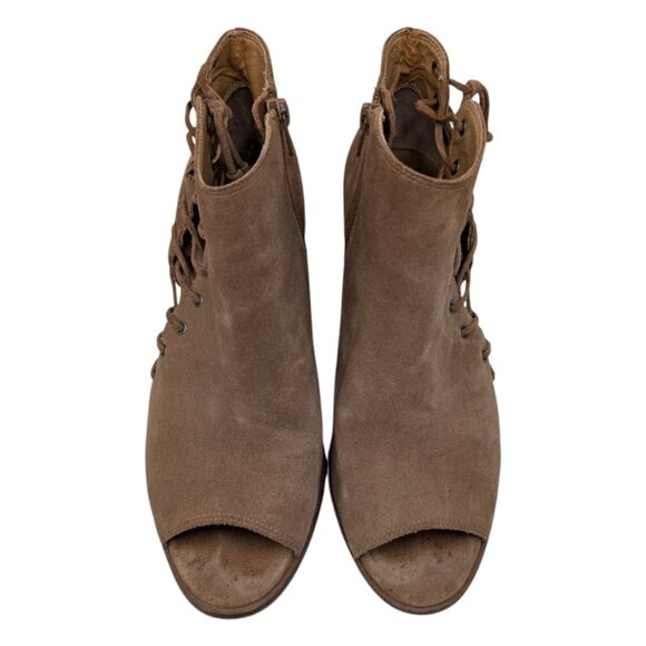 Lucky Brand Hartlee Ankle Boots Womens Brown Suede Leather Open Toe Size 8 - Picture 9 of 12